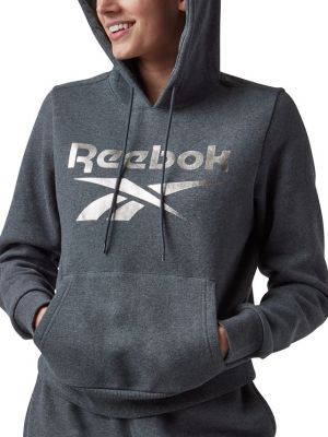 Женский пуловер с капюшоном из металлизированной фольги и логотипом Reebok серый