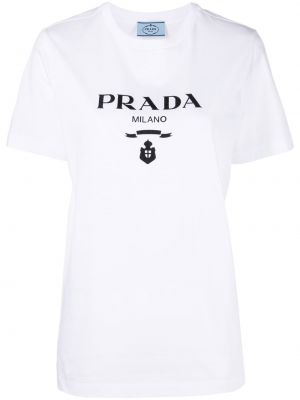 Kerek nyakú rövid ujjú nyomott mintás póló Prada