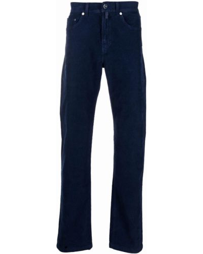 Pantalones rectos de cintura alta de pana Kiton azul