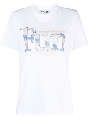 T-shirt avec imprimé slogan en coton à imprimé Ganni blanc