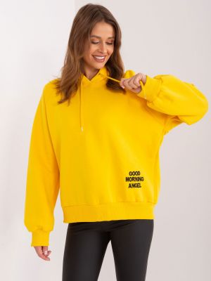 Bluza z kapturem z napisami oversize ocieplana Fashionhunters żółta