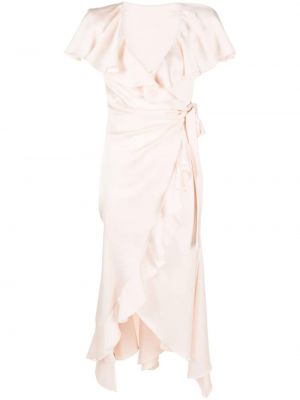 Satenska haljina s volanima Philosophy Di Lorenzo Serafini ružičasta