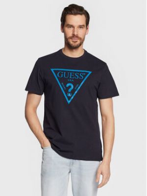 T-shirt slim réfléchissant Guess bleu