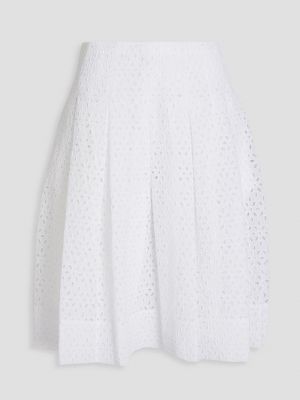 Плиссированная хлопковая юбка с вышивкой Oscar De La Renta белая