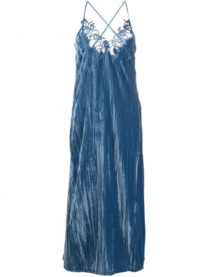 Plisované zamatové koktejlkové šaty Ermanno Firenze modrá