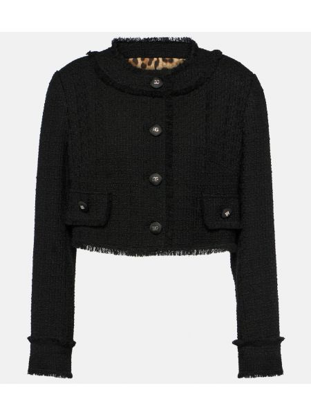 Укороченный твидовый жакет из смесовой шерсти Dolce&Gabbana черный