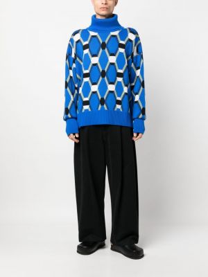 Sweter wełniany z nadrukiem w abstrakcyjne wzory Random Identities niebieski