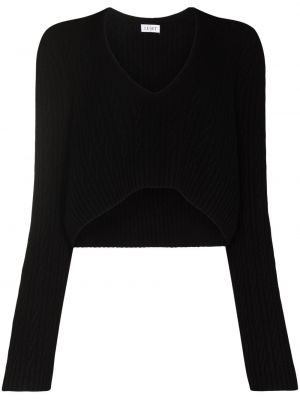 Vlněné dlouhý svetr s výstřihem do v s dlouhými rukávy Leset - černá