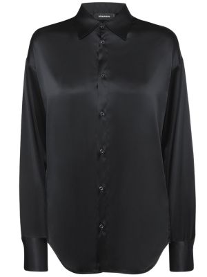 Satynowa koszula z kryształkami Dsquared2 czarna