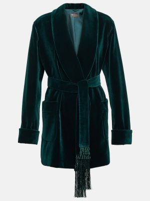 Aksamitny płaszcz bawełniany Loro Piana zielony