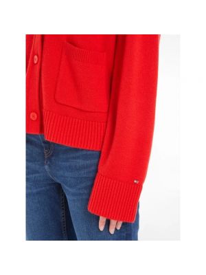 Cárdigan de lana con bolsillos Tommy Hilfiger rojo
