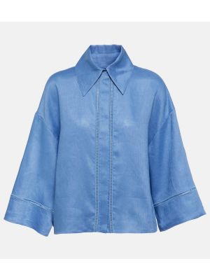 Oversized lněná košile Max Mara modrá