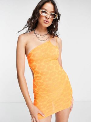 Оранжевое платье мини асимметричного жаккарда с цветочным принтом Bershka