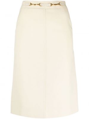 Vlněné sukně na zip s vysokým pasem s páskem Céline Pre-owned - bílá