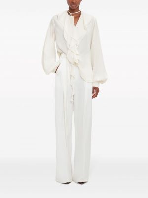 Jedwabna bluzka z falbankami Victoria Beckham biała