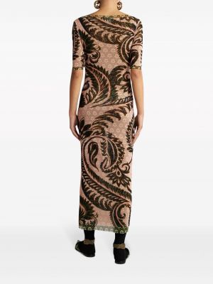 Sukienka długa z nadrukiem tiulowa z wzorem paisley Etro beżowa