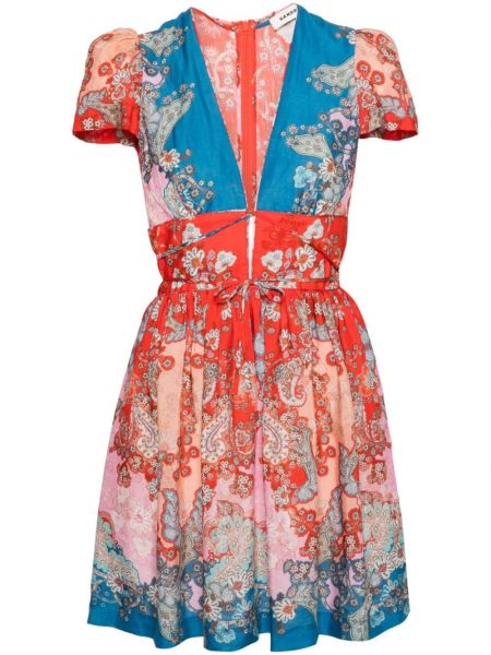 Mini haljina s cvjetnim printom s printom s v-izrezom Sandro crvena