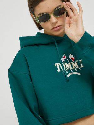 Суичър с качулка с апликация Tommy Jeans зелено