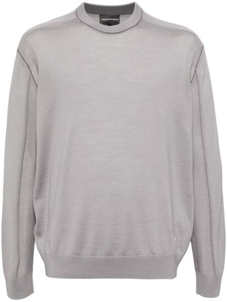 Vlnený sveter s výšivkou Emporio Armani sivá