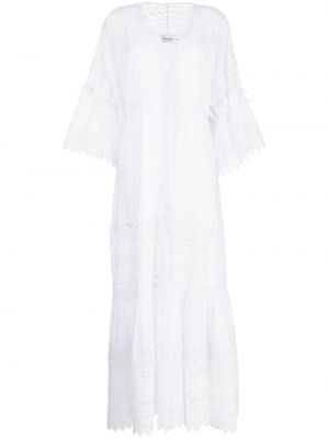Bavlněné dlouhé šaty s výstřihem do v z polyesteru Charo Ruiz Ibiza - bílá
