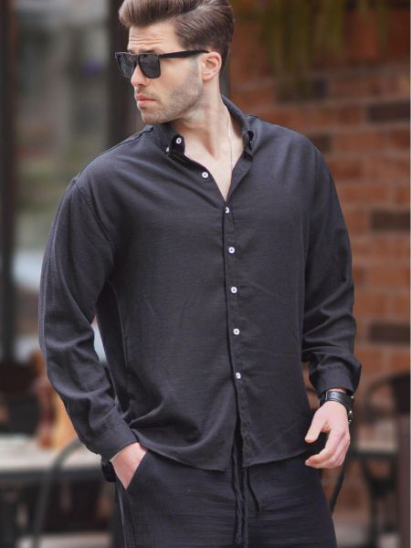 Marškiniai ilgomis rankovėmis oversize Madmext juoda