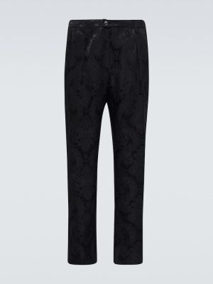 Pantaloni clasici cu talie înaltă cu model paisley din jacard Saint Laurent negru