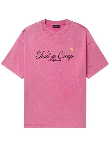 Puuvillased tikitud t-särk Tout A Coup roosa