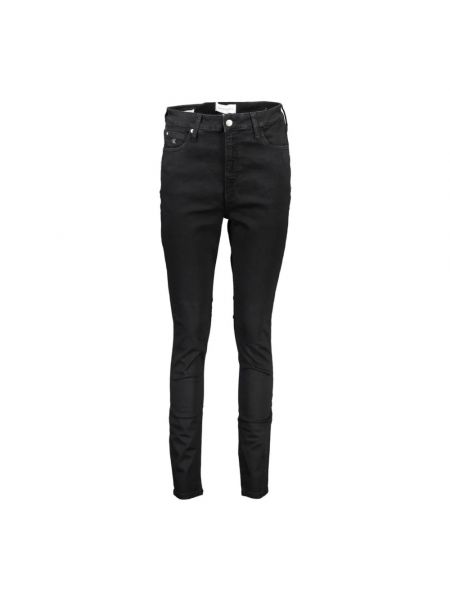 Haftowane jeansy skinny bawełniane Calvin Klein czarne