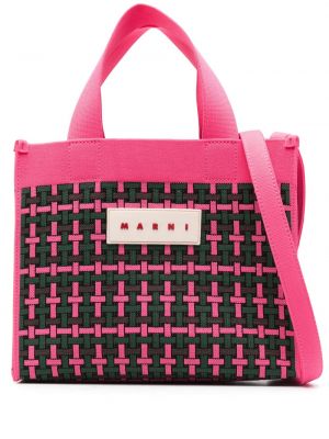 Πλεκτή τσάντα shopper Marni ροζ