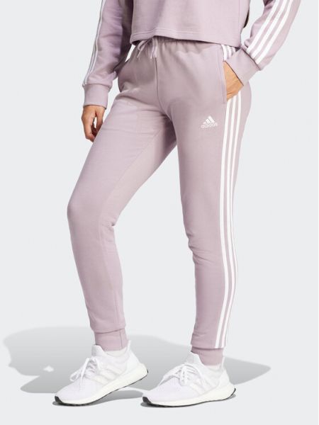 Dryžuotos sportinės kelnes slim fit Adidas rožinė