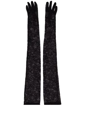 Копринени ръкавици с принт с дантела Versace черно