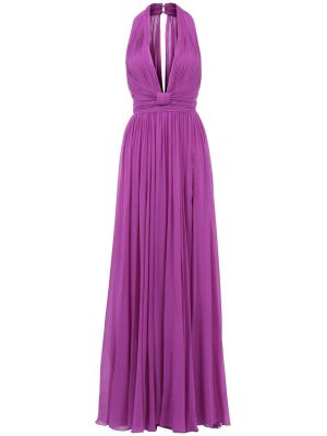 Plisované hodvábne dlouhé šaty Elie Saab fialová