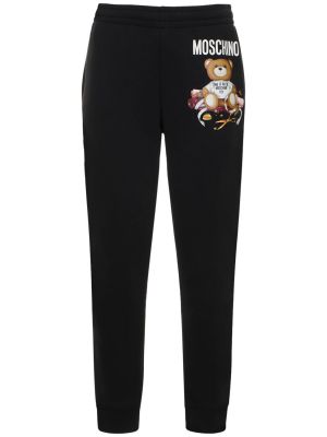 Памучни спортни панталони с принт Moschino черно