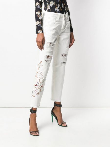 Straight fit džíny s oděrkami Off-white bílé
