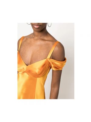 Vestido largo de seda drapeado de ámbar Alberta Ferretti naranja