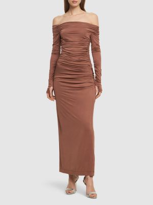 Viskózové dlouhé šaty Helmut Lang hnedá