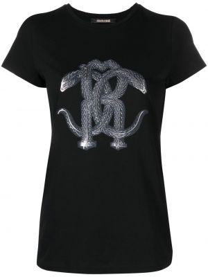 Tričko s potlačou so vzorom hadej kože Roberto Cavalli čierna