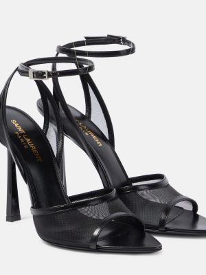 Mrežaste kožne sandale Saint Laurent crna