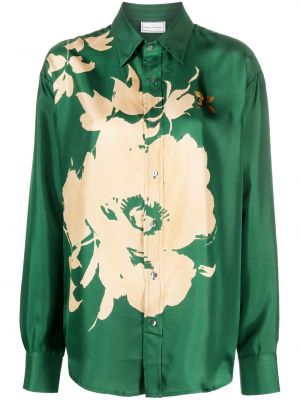 Raštuota gėlėta šilkinė marškiniai Pierre-louis Mascia žalia