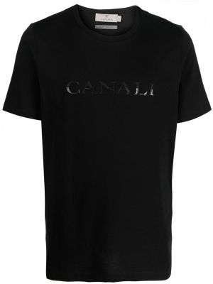 Памучна тениска с принт Canali черно