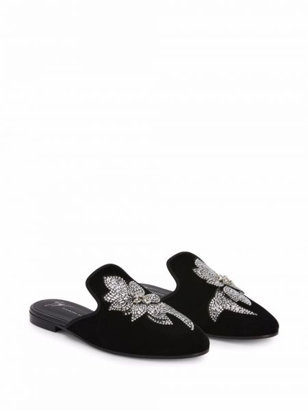 Květinové sametové loafers Giuseppe Zanotti černé