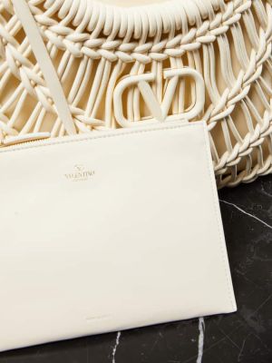 Kožená nákupná taška Valentino Garavani biela