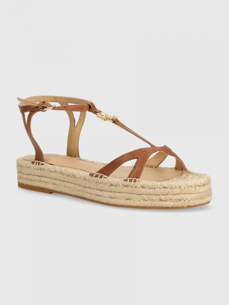 Kožne sandale s platformom Lauren Ralph Lauren smeđa