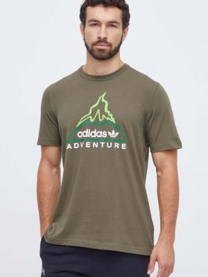 Памучна тениска с дълъг ръкав с принт Adidas Originals кафяво
