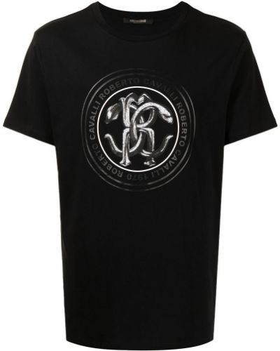 Camiseta con estampado de estampado de serpiente Roberto Cavalli negro