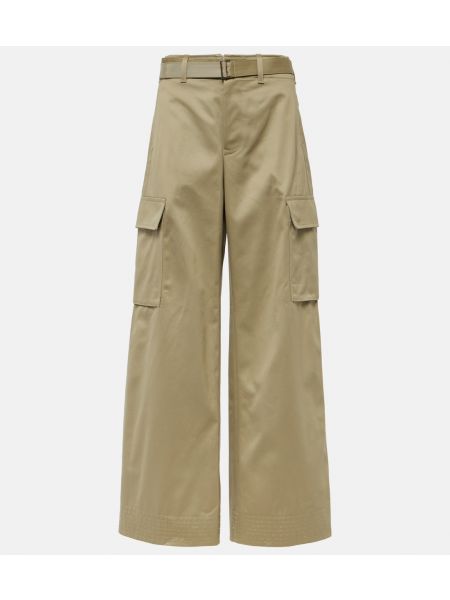 Широкие брюки из хлопкового габардина с высокой посадкой Sacai бежевый