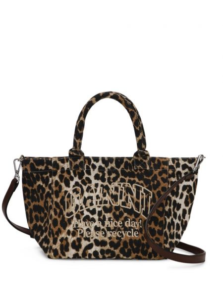 Shopper handtasche mit print mit leopardenmuster Ganni braun