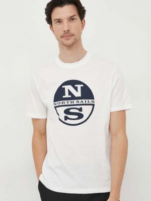 Памучна тениска с дълъг ръкав с принт North Sails бяло