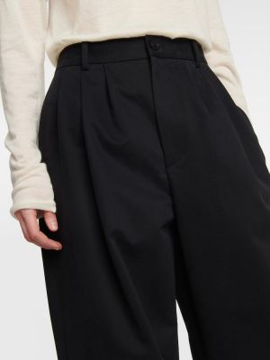 Βαμβακερό μάλλινο παντελόνι σε φαρδιά γραμμή The Row μαύρο