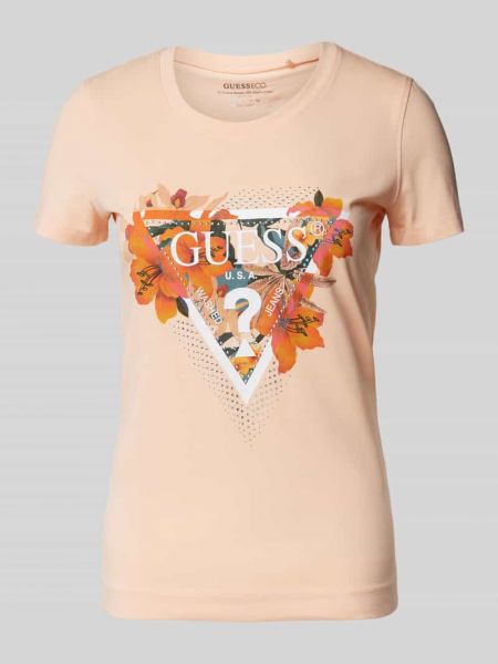 Koszulka z nadrukiem w tropikalny nadruk Guess pomarańczowa